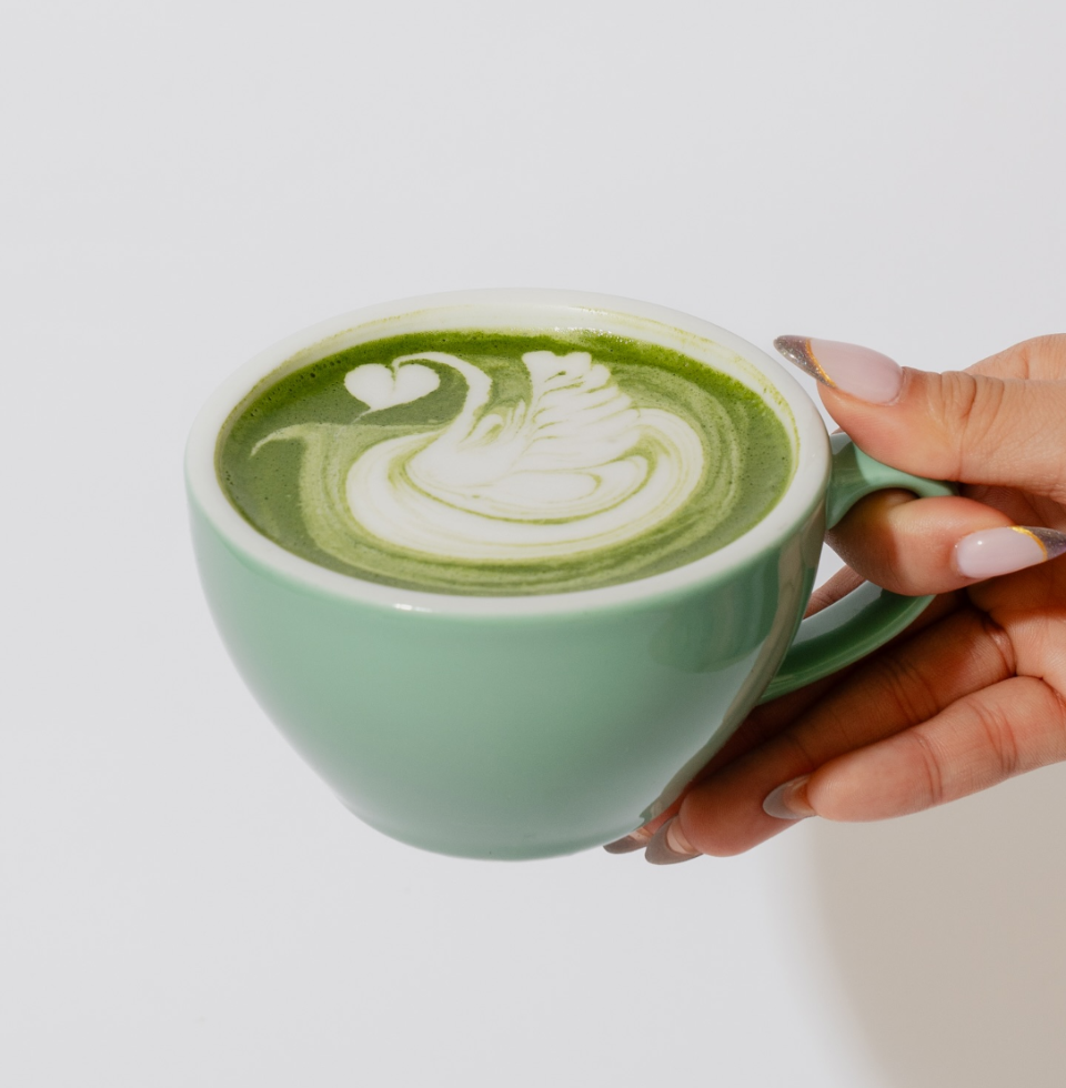 Woman drinking matcha