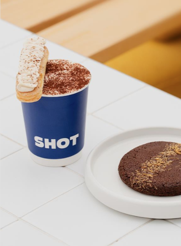 Shot coffee cup with cookie