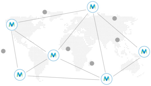 World map with connection lines